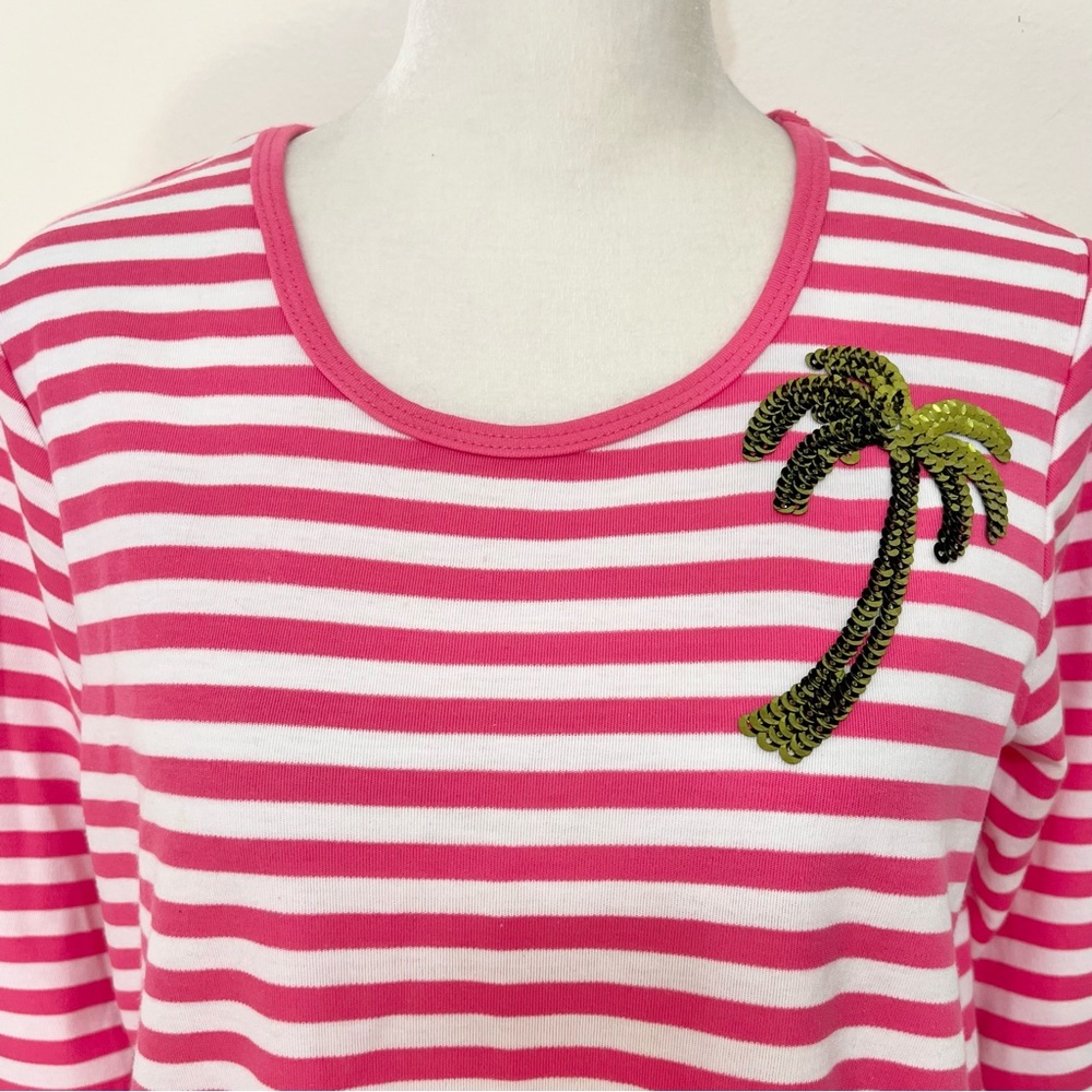 NWOT Quacker Factory Pink Stripe Top Cruise Beachy Resortwear - Picture 2 of 7